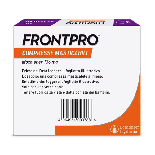 Frontpro Contro Pulci E Zecche Per Cani 25-50 Kg 3 Compresse Masticabili
