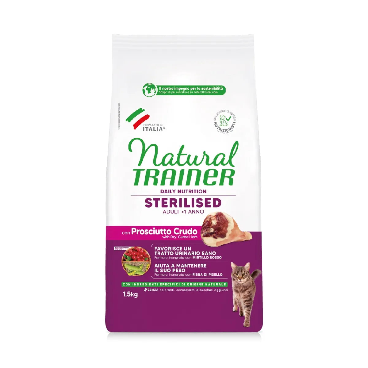 Natural Trainer Gatto Sterilised Prosciutto 1,5kg