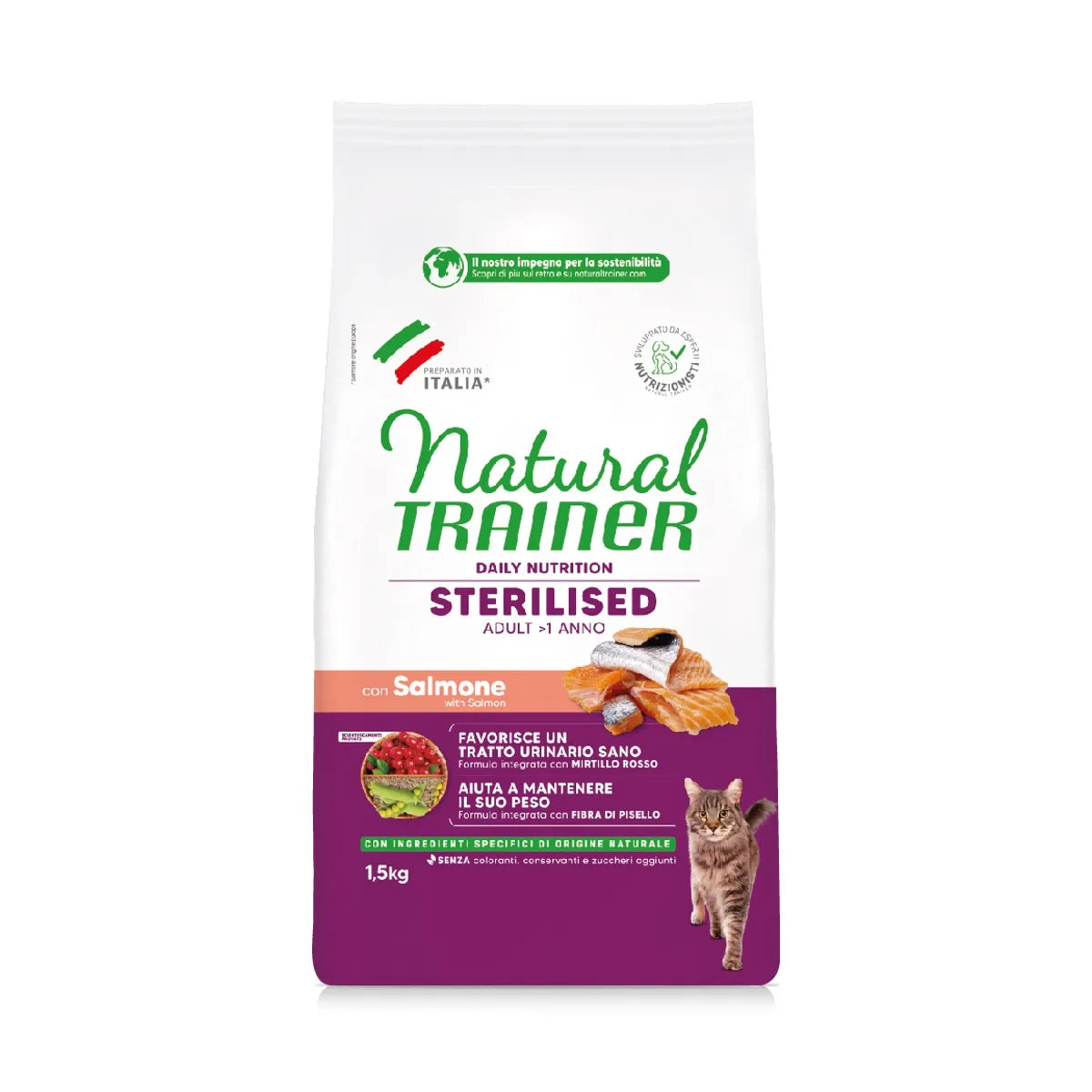 Natural Trainer Gatto Sterilised Salmone 1,5 Kg