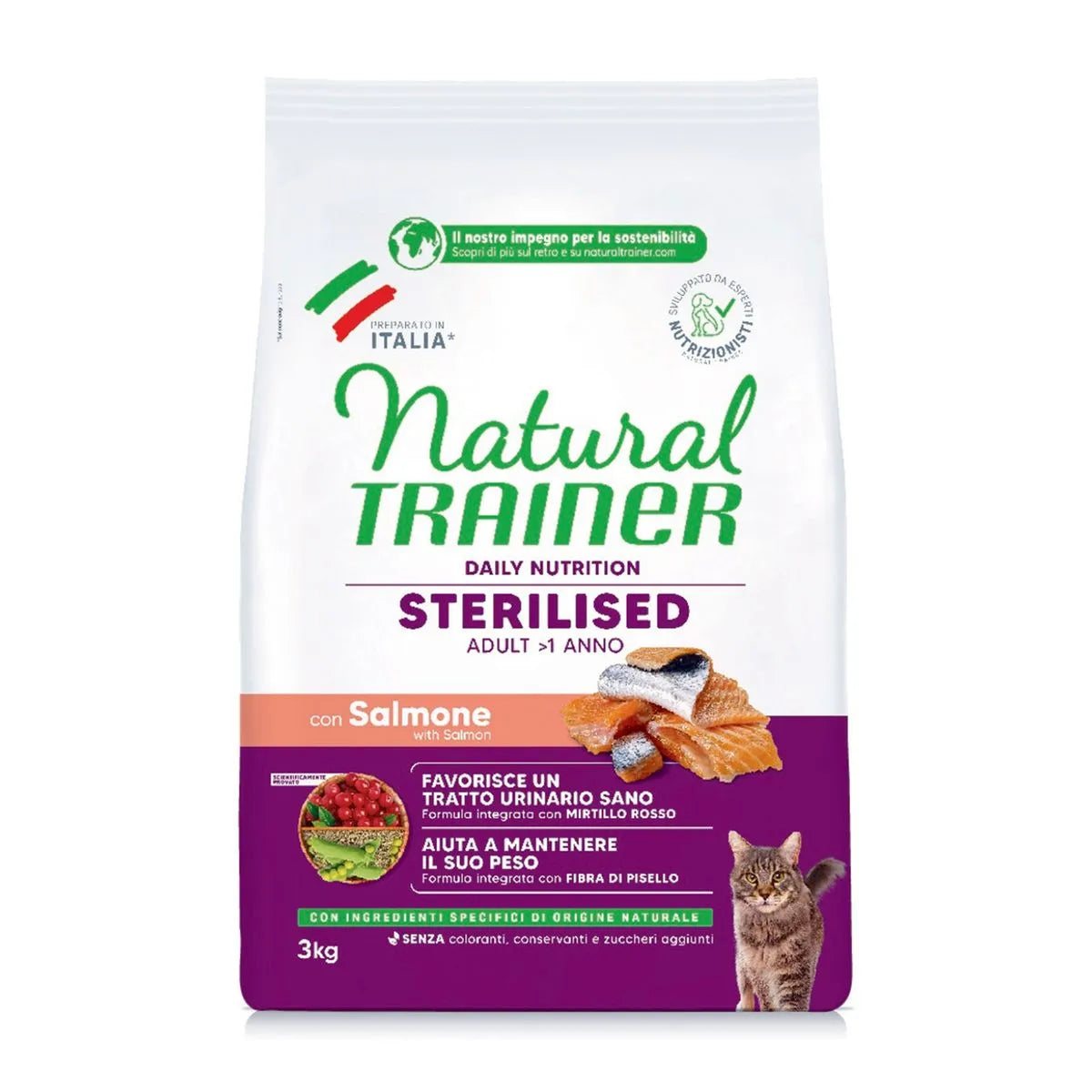 Natural Trainer Gatto Sterilised Salmone 3Kg