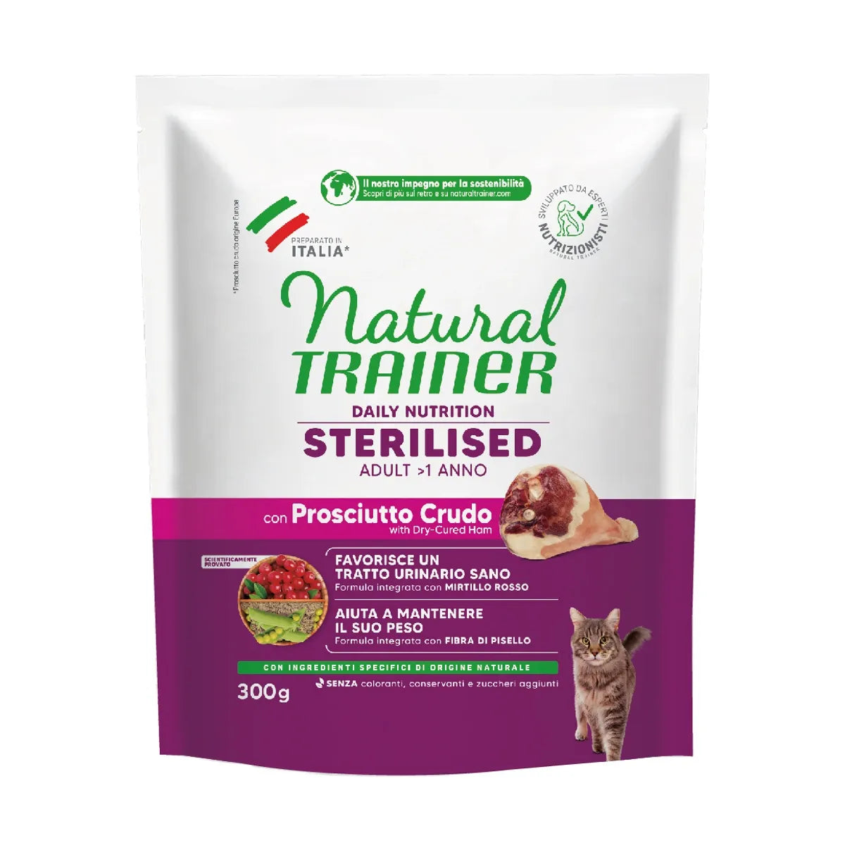 Natural Trainer Gatto Sterilised Prosciutto 300 gr
