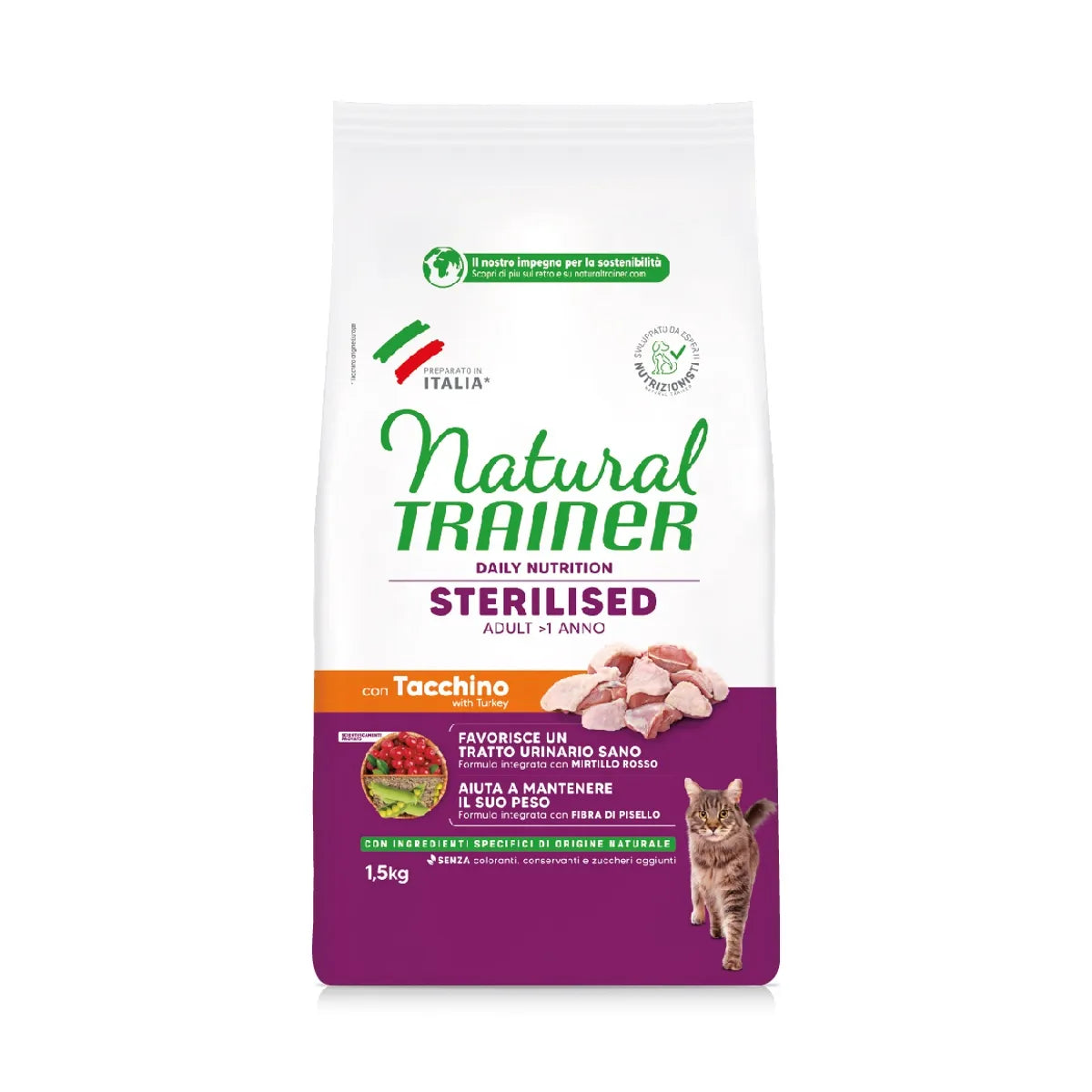 Natural Trainer Gatto Sterilised Tacchino 1,5 KG